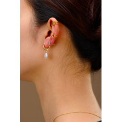 Silver Stone Earrings Mineral Earrings - Pearl and Turquoise - Hoop - 13 + 17 mm - Gold Plated and Rhodium Silver