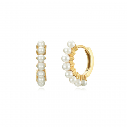 Silver Stone Earrings Pearl Mineral Hoop Earrings - 15 mm - Gold Plated and Rhodium Silver