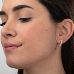 Ohrringe Silber Minerale Perlen-Mineral-Creolen - 15 mm - Vergoldet und rhodiniertes Silber