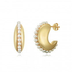 Silver Stone Earrings Pearl Mineral Earrings - 24 mm - Gold plated and Rhodium Silver