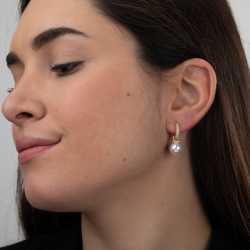 Silver Stone Earrings Pearl Minerals Hoop Earrings - Zircon - 13+11 mm - Gold plated and Rhodium Silver