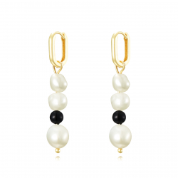 Silver Stone Earrings Mineral Earring - Hoop 5*8,5mm - Pearl 27mm - Gold Plated and Rhodium Silver