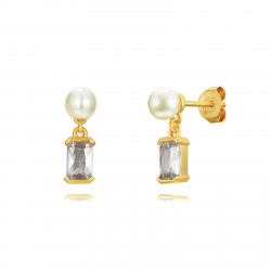 Silver Stone Earrings Mineral Earrings - Pearl 5mm - Gold Plated and Rhodium Silver