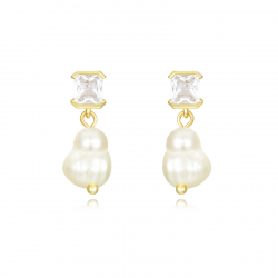 Silver Stone Earrings Mineral Earrings - Pearl 8mm - Gold Plated and Rhodium Silver