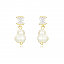 Silver Stone Earrings Mineral Earrings - Pearl 8mm - Gold Plated and Rhodium Silver
