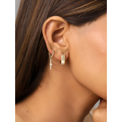 Silver Stone Earrings Mother-of-Pearl Mineral Hoop Earrings - 12+16 mmm - Zirconia - Gold plated and Rhodium Silver