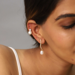 Ohrringe Silber Minerale Zuchtperlen-Mineral-Ohrringe – weißer Zirkon – 13 mm – vergoldet und rhodiniertes Silber