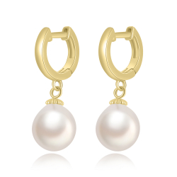 Silver Stone Earrings Mineral Cultured Pearl Hoop Earrings - 12+11 mm - Gold plated and Rhodium Silver