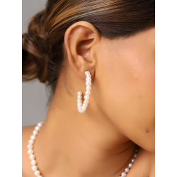 Silver Stone Earrings Semi Hoop Earrings - Cultured Pearl Minerals - 44mm(Int 34mm) - Gold Plated and Rhodium Silver