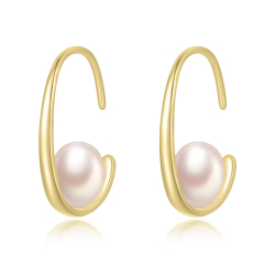 Silver Stone Earrings Cultured Pearl Mineral Earrings - 24 mm - Zirconia - Gold plated and Rhodium Silver