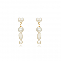 Silver Stone Earrings Cultured Pearl Earrings - 34 mm - Zirconia - Gold plated and Rhodium Silver