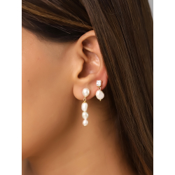 Silver Stone Earrings Cultured Pearl Earrings - 34 mm - Zirconia - Gold plated and Rhodium Silver