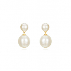Silver Stone Earrings Baroque Pearl Earrings - 24 mm - Gold plated and