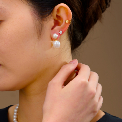 Silver Stone Earrings Baroque Pearl Earrings - 24 mm - Gold plated and