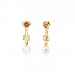 Silver Stone Earrings Cultured Pearl Earrings - Zirconia - 30mm - Gold plated and Rhodium Silver
