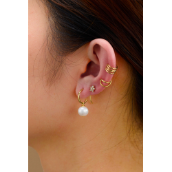 Silver Stone Earrings Cultured Pearl Mineral Earrings - 21mm - Zirconia - Gold plated and Rhodium Silver
