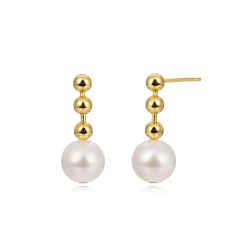 Silver Stone Earrings Cultured Pearl Earrings - 20mm - Zirconia - Gold plated and Rhodium Silver