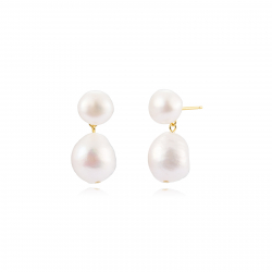 Silver Stone Earrings Cultured Baroque Pearl Earrings - 25mm - Gold plated and Rhodium Silver