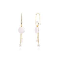 Silver Stone Earrings Cultured Coin Pearl Earrings - 70mm - Gold plated and Rhodium Silver