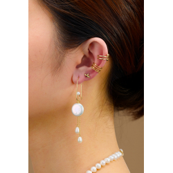 Silver Stone Earrings Cultured Coin Pearl Earrings - 70mm - Gold plated and Rhodium Silver