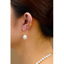 Silver Stone Earrings Cultured Baroque Pearl Earrings - 30mm - Gold plated and Rhodium Silver