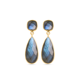 Silver Stone Earrings Mineral Earrings - Long 35*11,50mm - Gold Plates and Silver