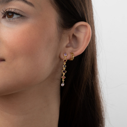 Silver Stone Earrings Mineral Earrings - 47mm - Amethyst, Garnet, Iolite - Gold Plated