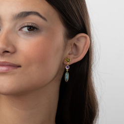Silver Stone Earrings Mineral Earrings - 40mm - Vasonite, Amethyst, Labradorite - Gold Plated