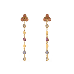 Silver Stone Earrings Mineral Earrings - 78 mm - Sunstone, Citrine, Rubi, Tanzanite - Gold Plated