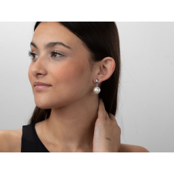 Silver Stone Earrings Simile Pearl  Earrings - 32mm - Zirconia - Gold plated and Rhodium Silver