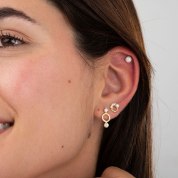 Ohrringe Silber Zirkonia Silberohrringe - Perle - 16,5 mm - Vergoldet und Rhodium Silber