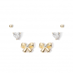 Ohrringe Silber Minerale Zirkonia Ohrringe - Dreier-Set - Schleife,Herz,Kugel - Vergoldet und Rhodiniertes Silber