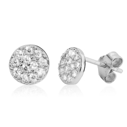 Silver Zircon Earrings Zirconia Earrings - Button 6mm