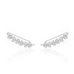 Silver Zircon Earrings Zirconia Earrings - Leaves - 26 mm