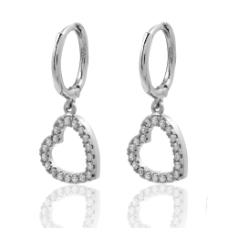 Silver Zircon Earrings Zirconia Earrings - Heart