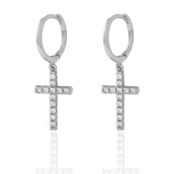 Silver Zircon Earrings Zirconia Earrings - Cross