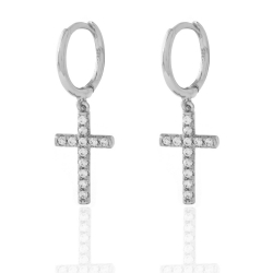 Silver Zircon Earrings Zirconia Earrings - Cross