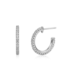 Silver Zircon Earrings Zirconia Earrings - 11MM Semi Hoop