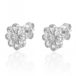Silver Zircon Earrings Zirconia Earrings - Flower