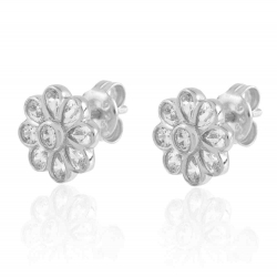 Silver Zircon Earrings Zirconia Earrings - Flower