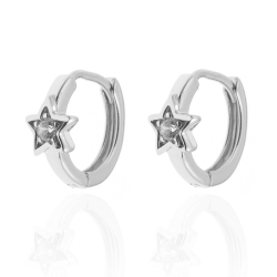 Silver Zircon Earrings Zirconia Earrings - Star Hoop 13mm