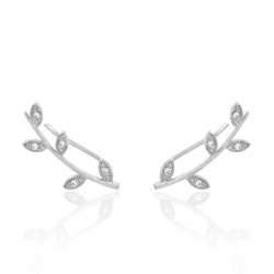 Silver Zircon Earrings Zirconia Earrings - Leaves 20mm