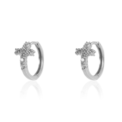 Silver Zircon Earrings Zirconia Earrings - Cross 13mm