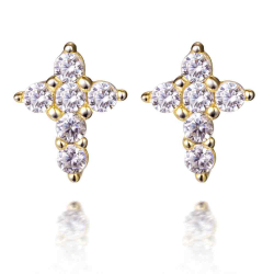 Silver Zircon Earrings Zirconia Earrings - Cross