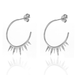 Silver Zircon Earrings Zirconia Earrings - Semi Hoop 27mm