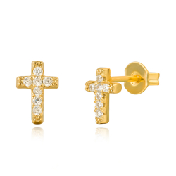 Silver Zircon Earrings Zirconia Earrings - Cross 8 * 5