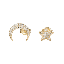 Silver Zircon Earrings Zirconia Earrings - Moon and Star