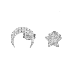 Silver Zircon Earrings Zirconia Earrings - Moon and Star