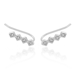 Silver Zircon Earrings Zirconia Earrings - Rhombus Climber