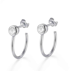 Silver Zircon Earrings Zirconia Earrings - Semi Hoop 2.5mm